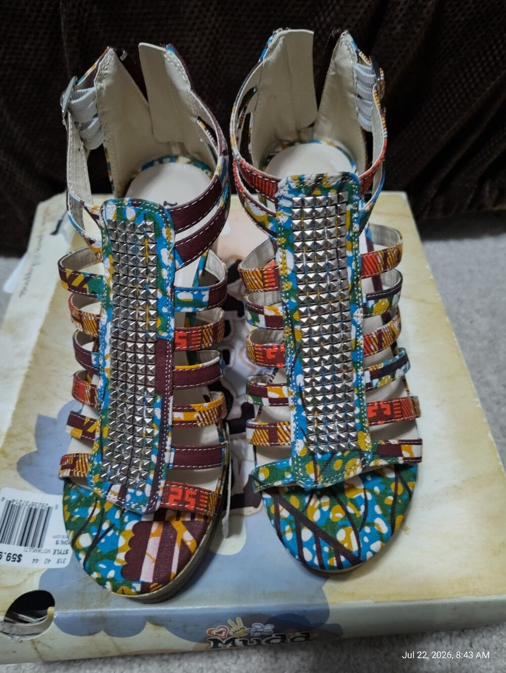 Mudd Multicolor Studded Gladiator Sandals - Blue, Brown, Yellow, Red
